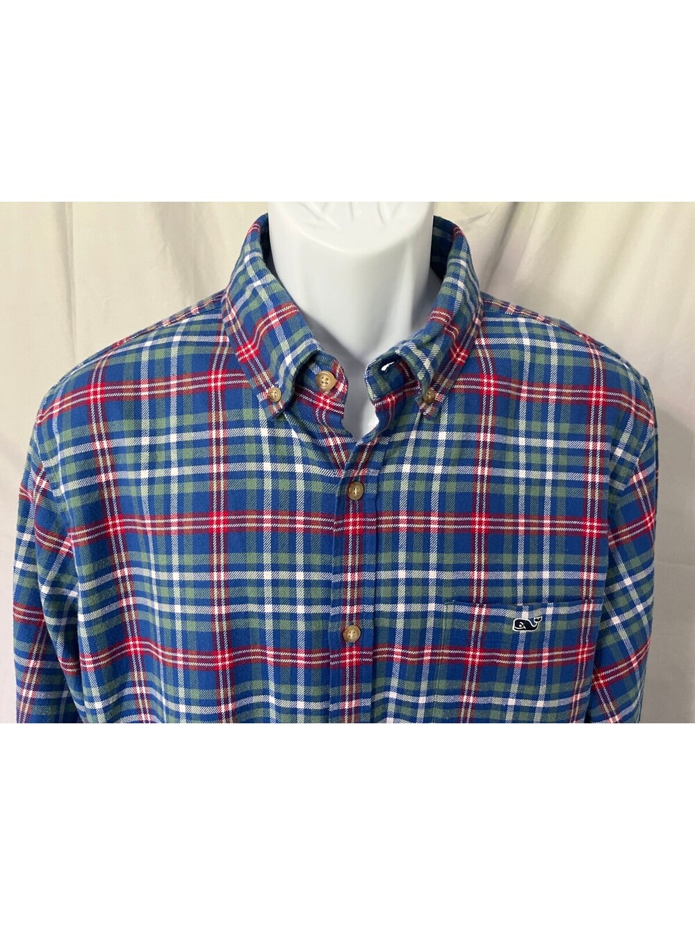 Vineyard Vines Men's Blue Red Green Plaid Flannel Slim Fit Shirt Large L